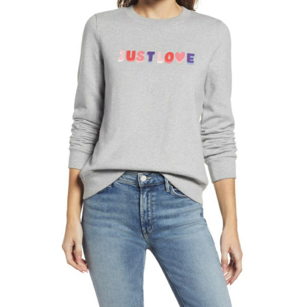 NEW Halogen Graphic Just Love Valentine Grey Sweatshirt